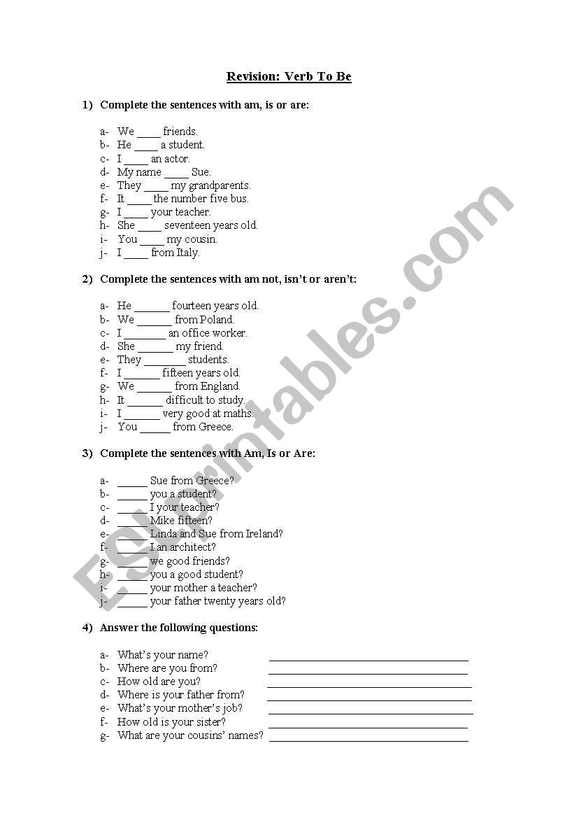 to be revision worksheet