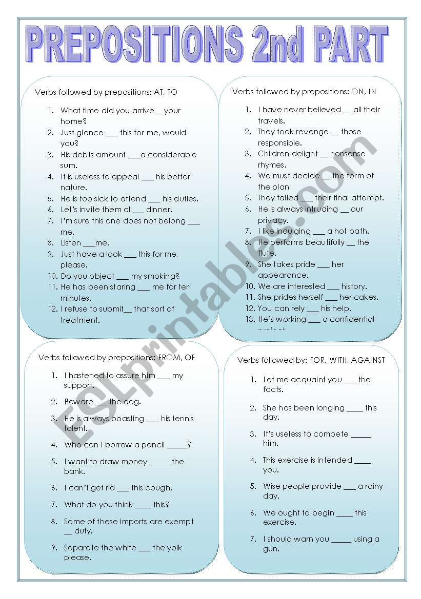 Prepositions 2nd part     verbs and prepositions