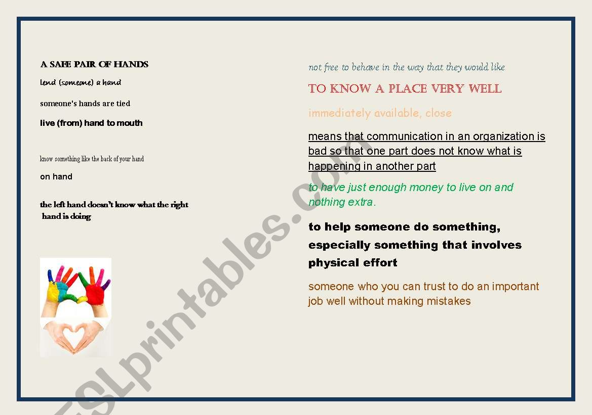 hand idioms  worksheet