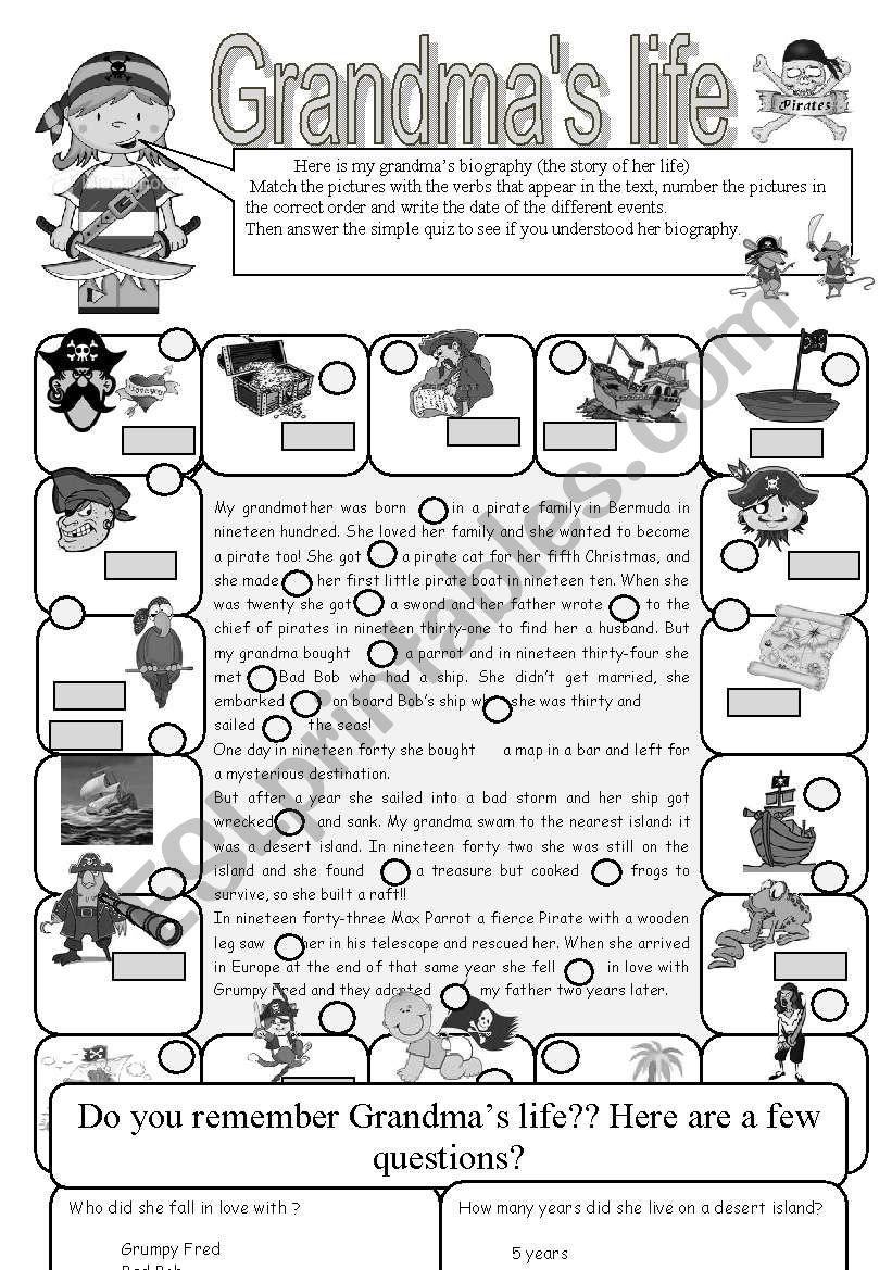 A pirates life (2 pages) worksheet