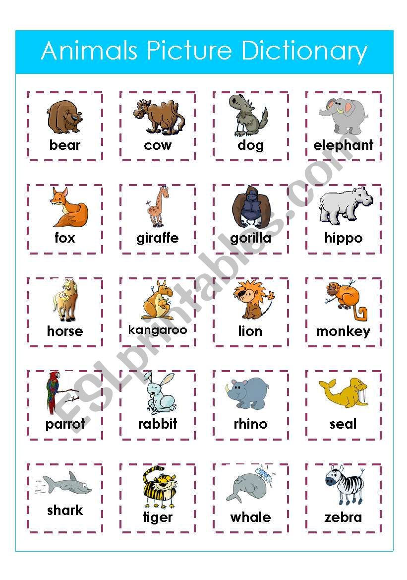 Animals - picture dictionary worksheet