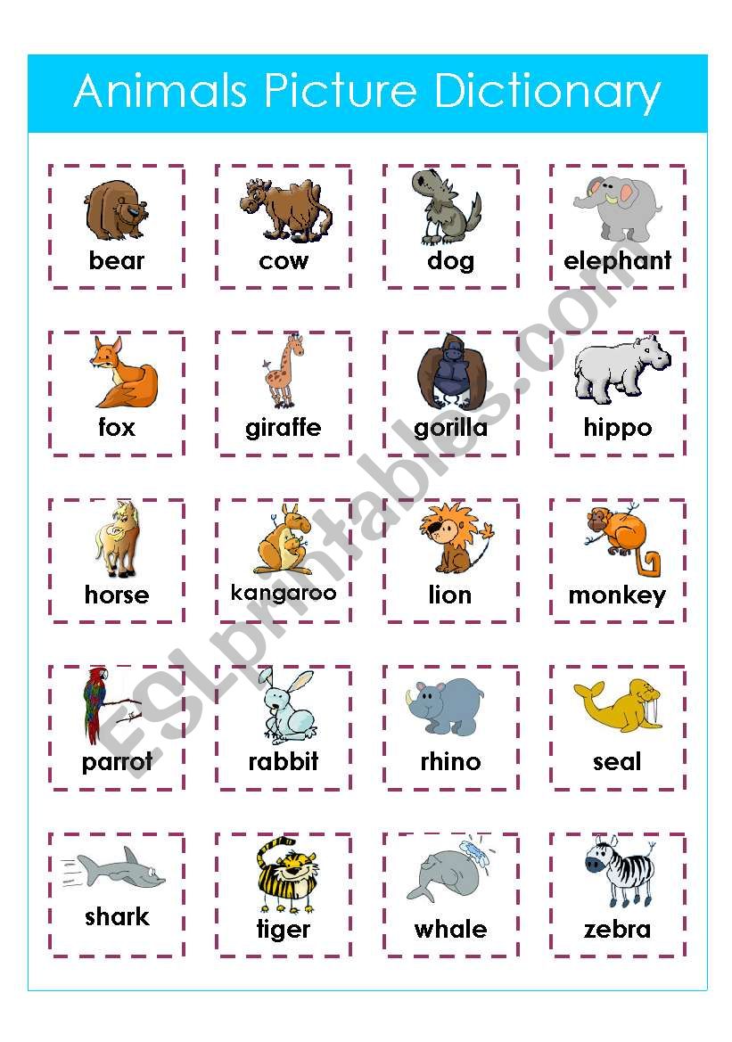 Animals - picture dictionary worksheet