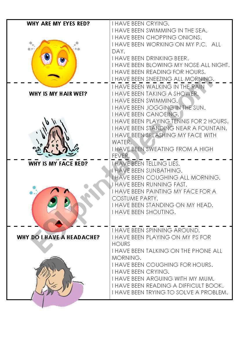 PRESENT PERFECT CONTINUOUS CARDS