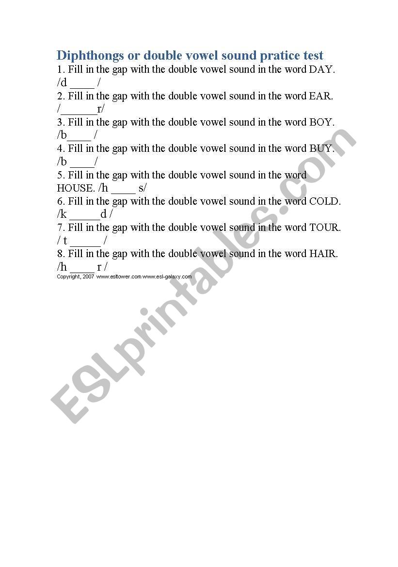 diphtongs worksheet