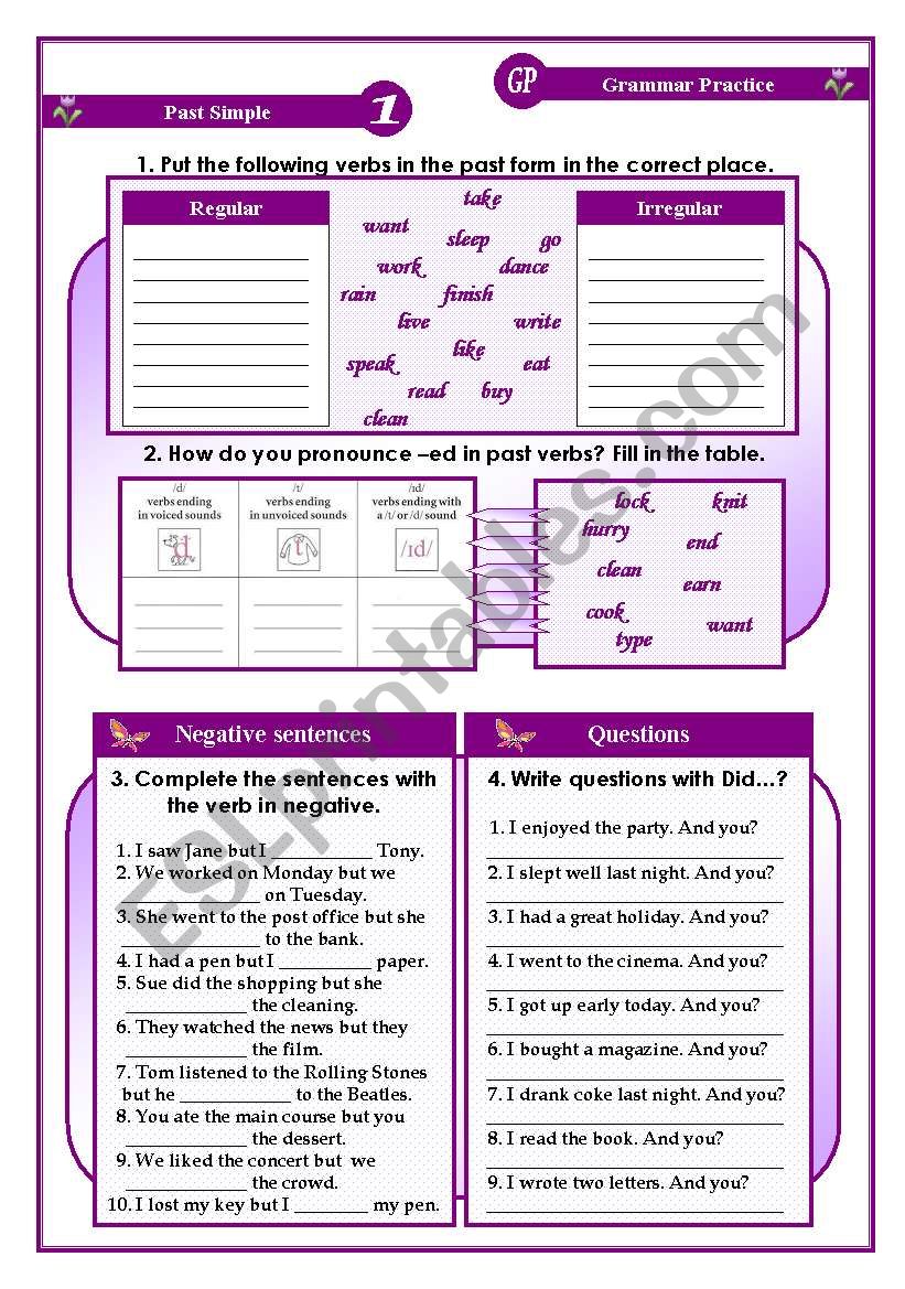 grammar practice sheet - past simple