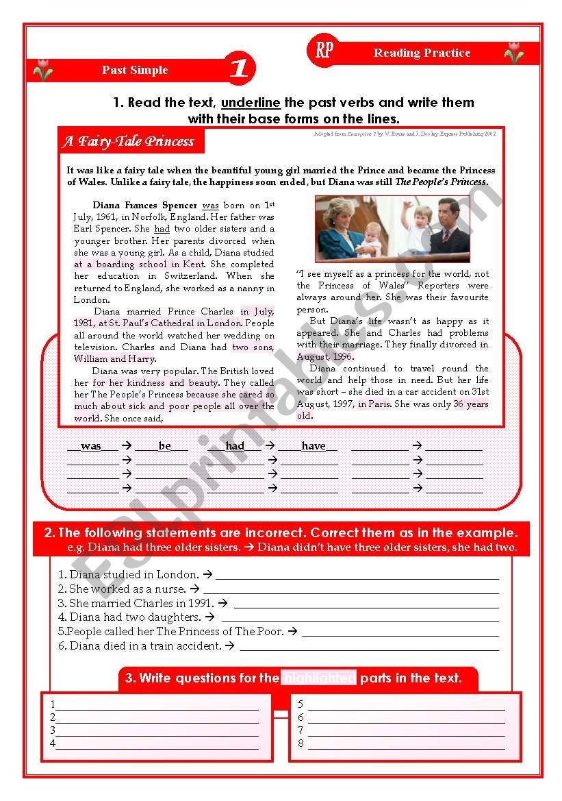 reading practice sheet - past simple