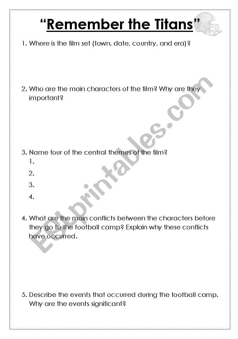Remember the Titans  worksheet