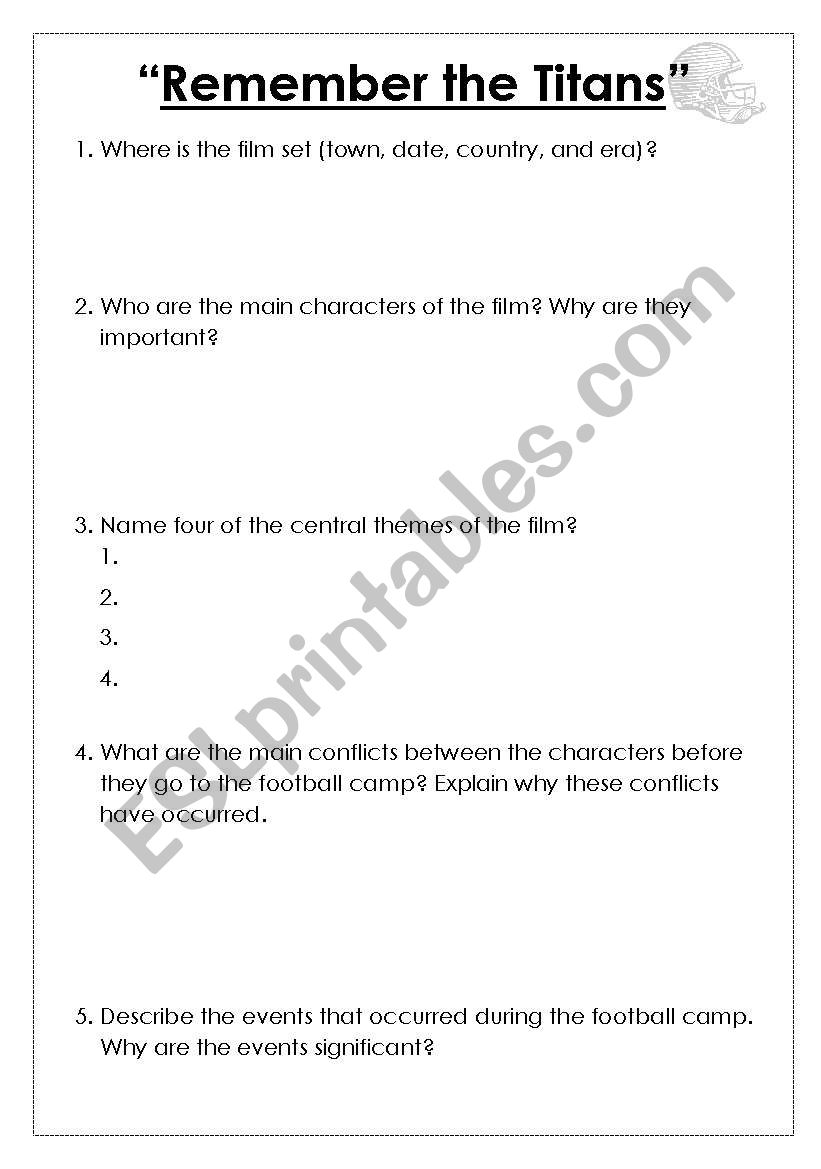 Remember the Titans  worksheet