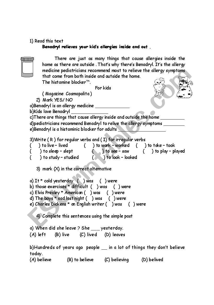 benadryl  worksheet