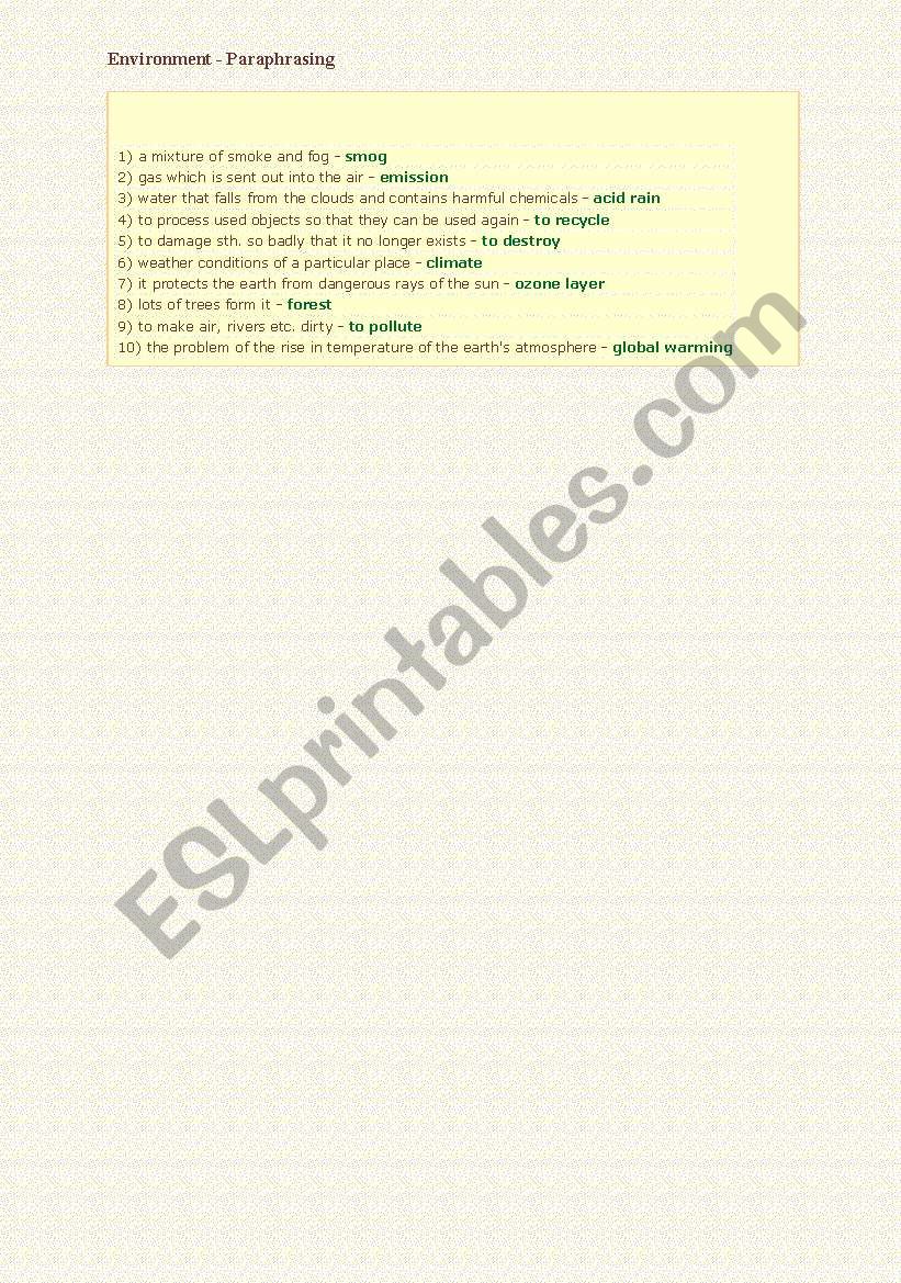 environment worksheet