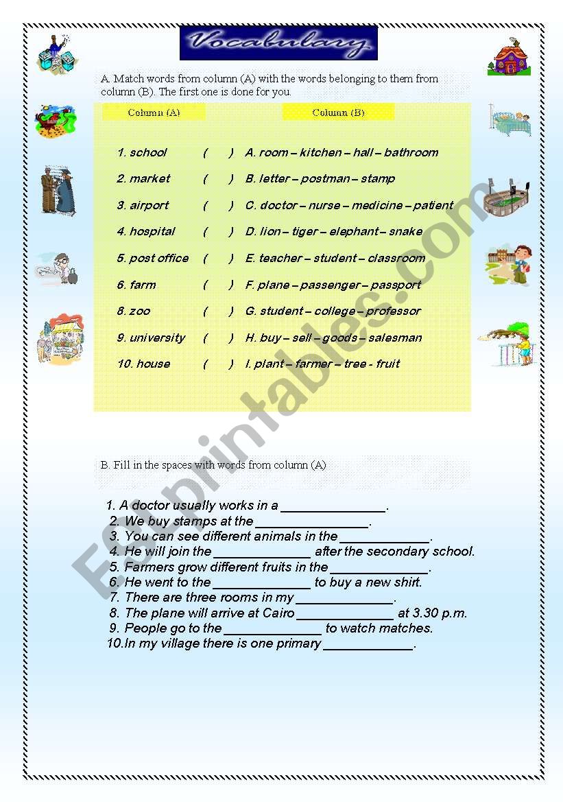 Vocabulary: places worksheet