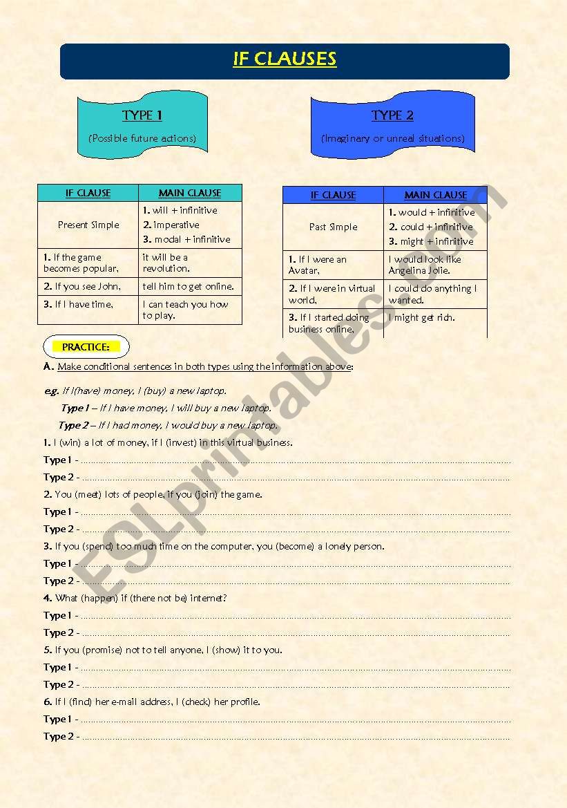 If Clauses - Technology worksheet