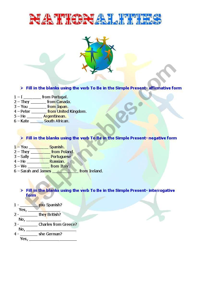 Nationalities worksheet