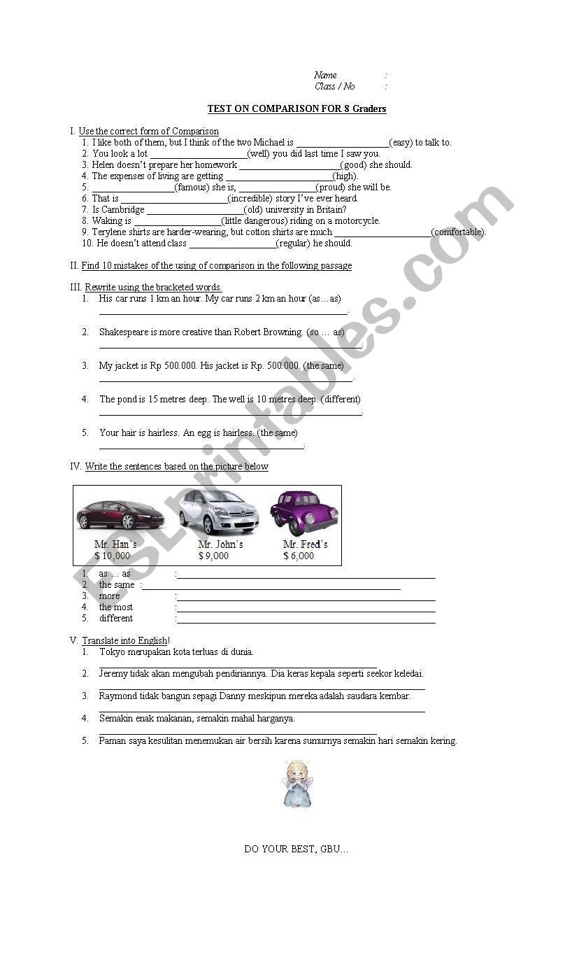 Quiz  on Degrees of Comparison 