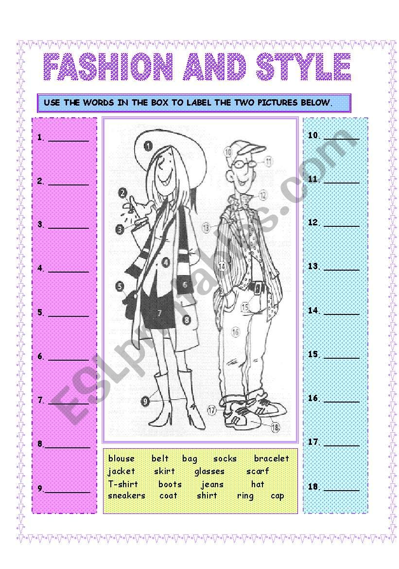 FASHION AND STYLE worksheet