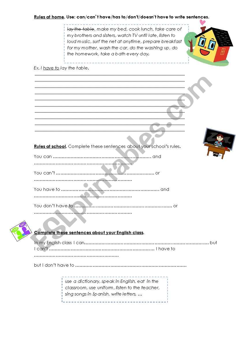 rules at home worksheet