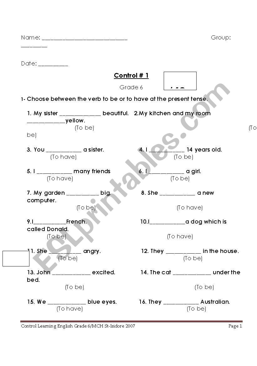Control : Verb to be/to have at the present tense