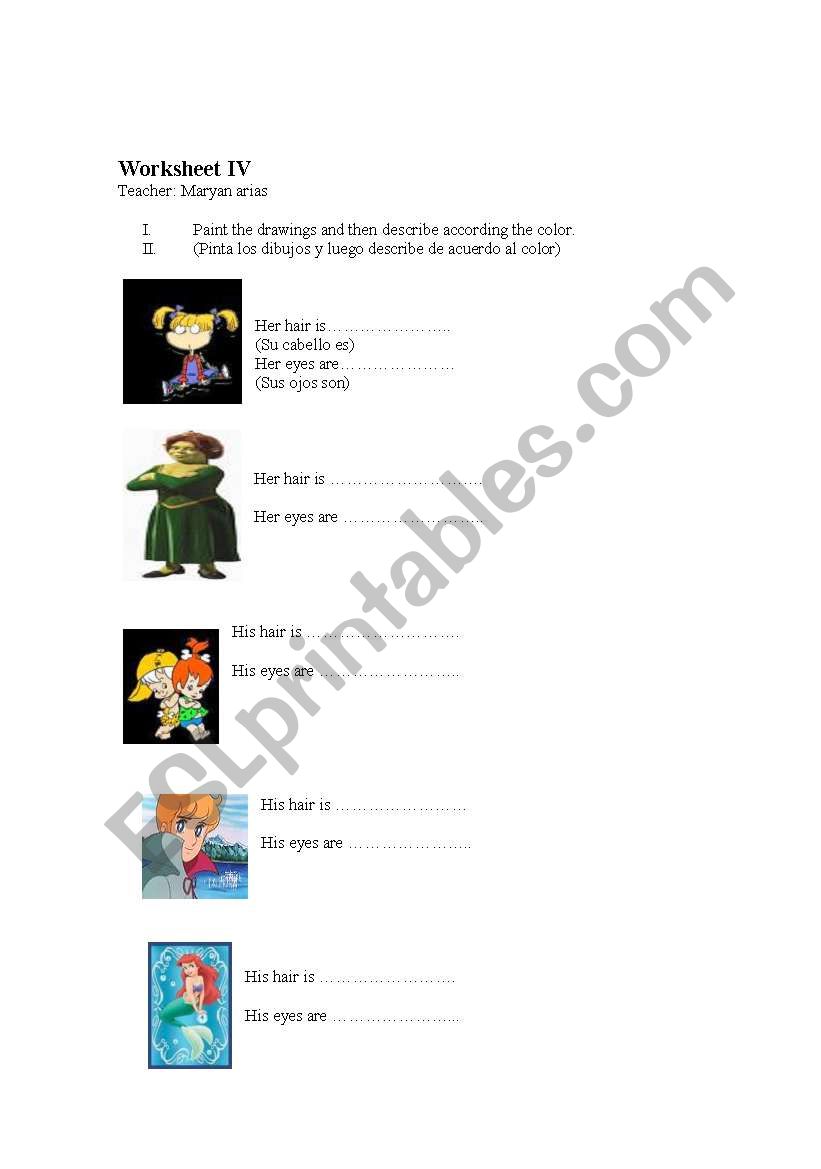 descriptions of People worksheet
