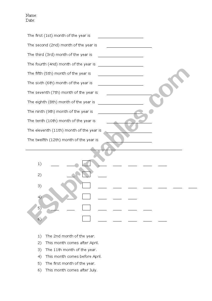 Easy months worksheet worksheet