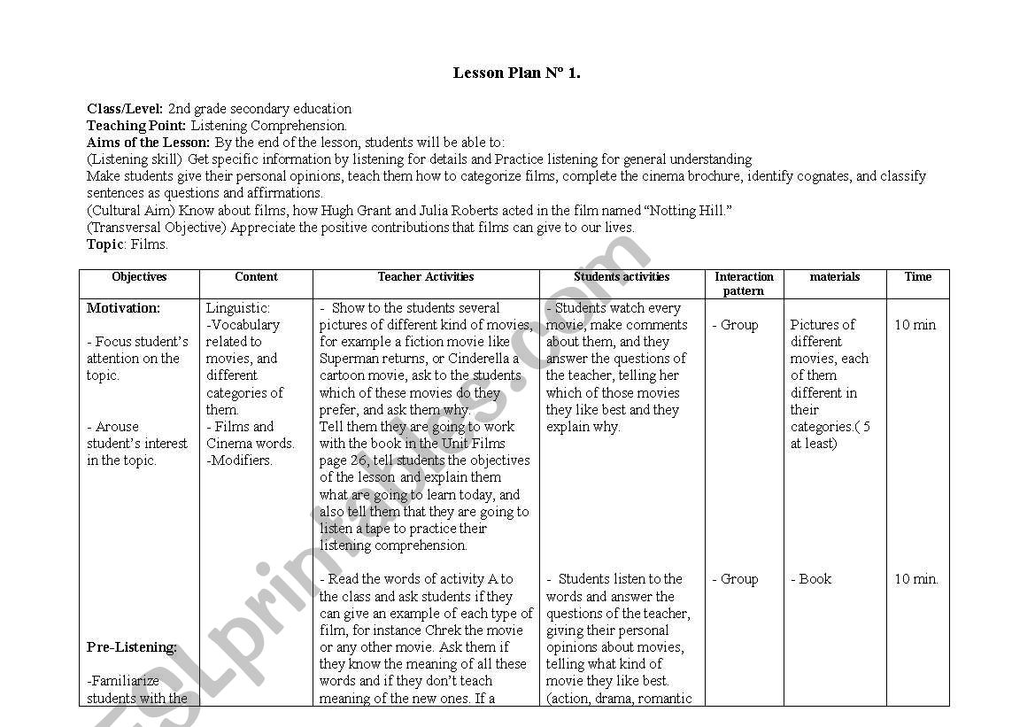 know about films worksheet