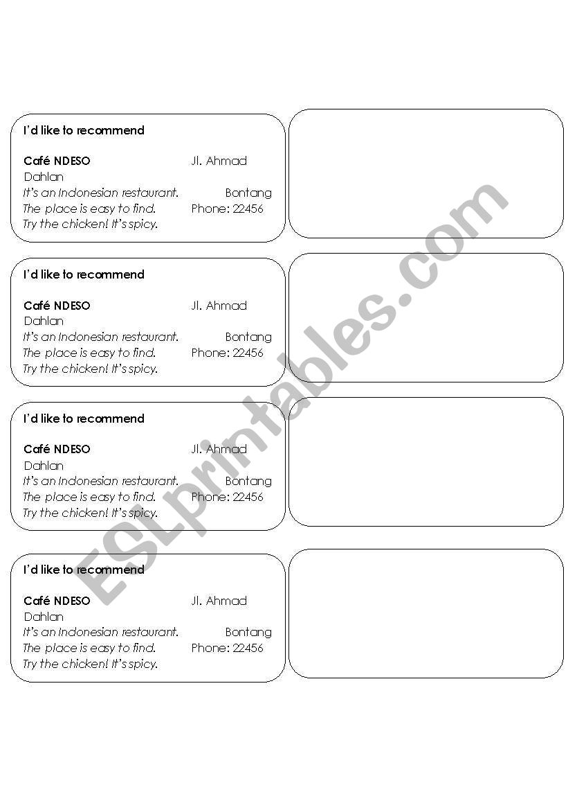 The Best Reastaurant worksheet