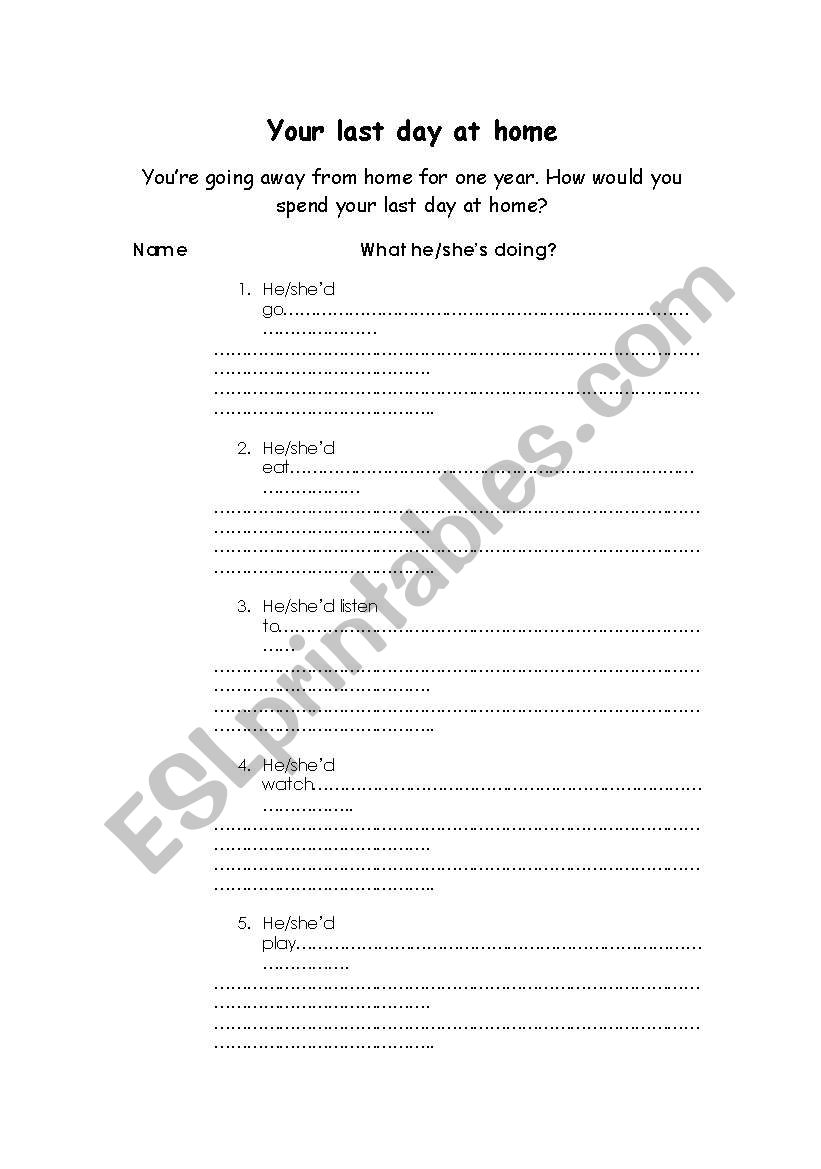 Your last day at home worksheet