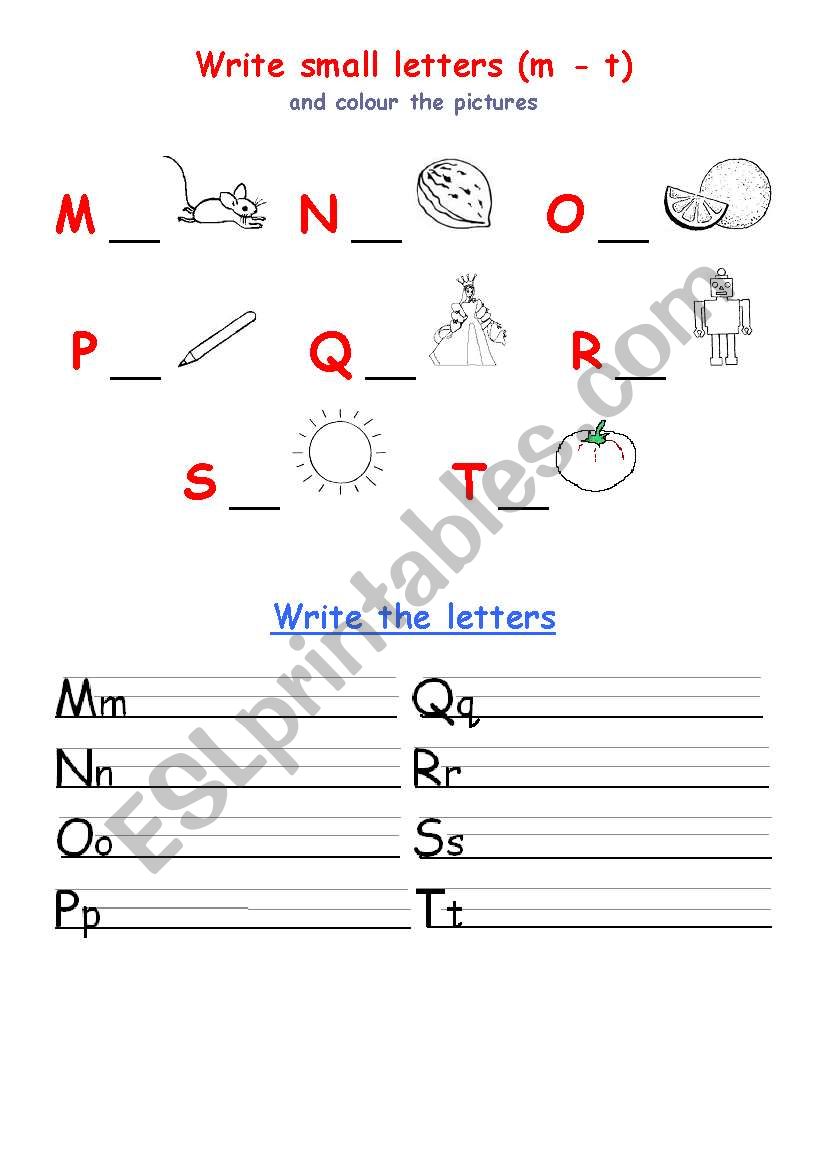 Alphabet writing Mm - Tt worksheet