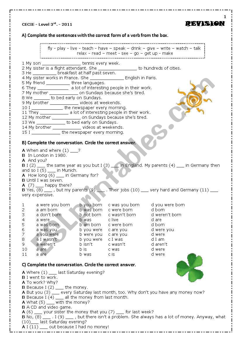 Test on Tenses worksheet