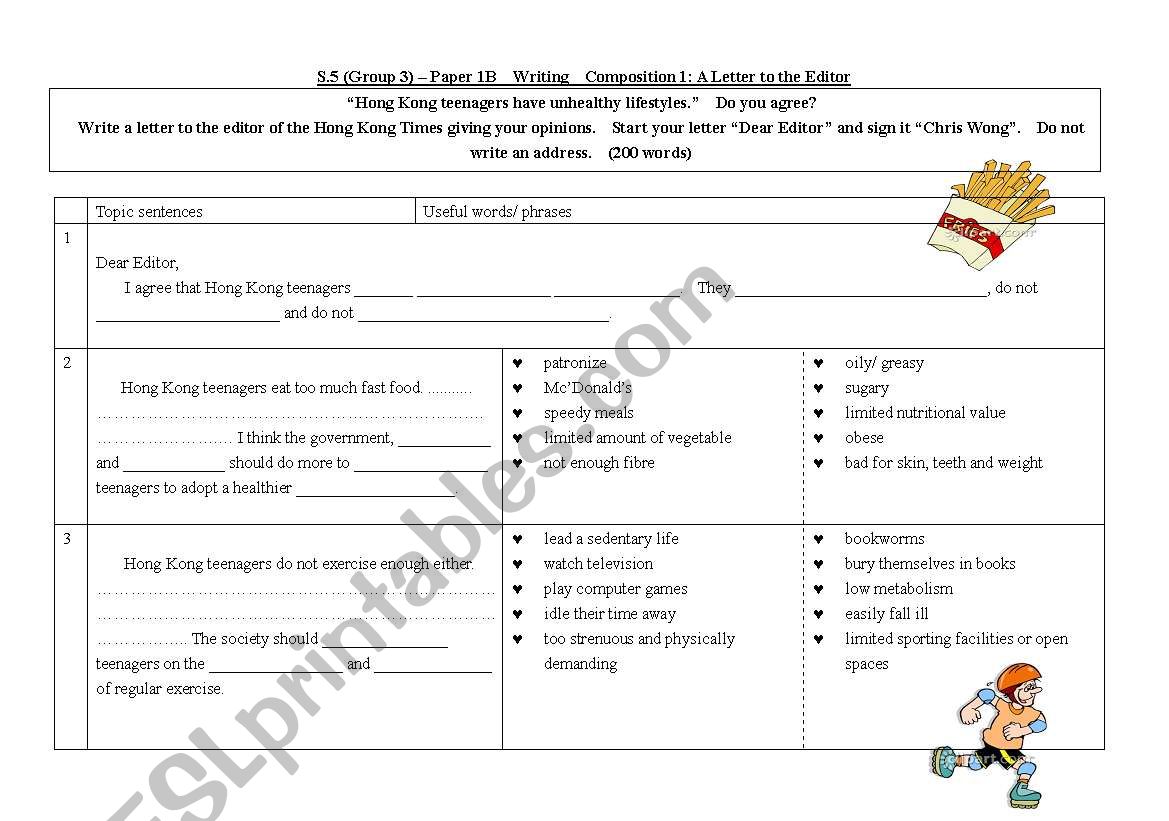 A healthy lifestyle worksheet