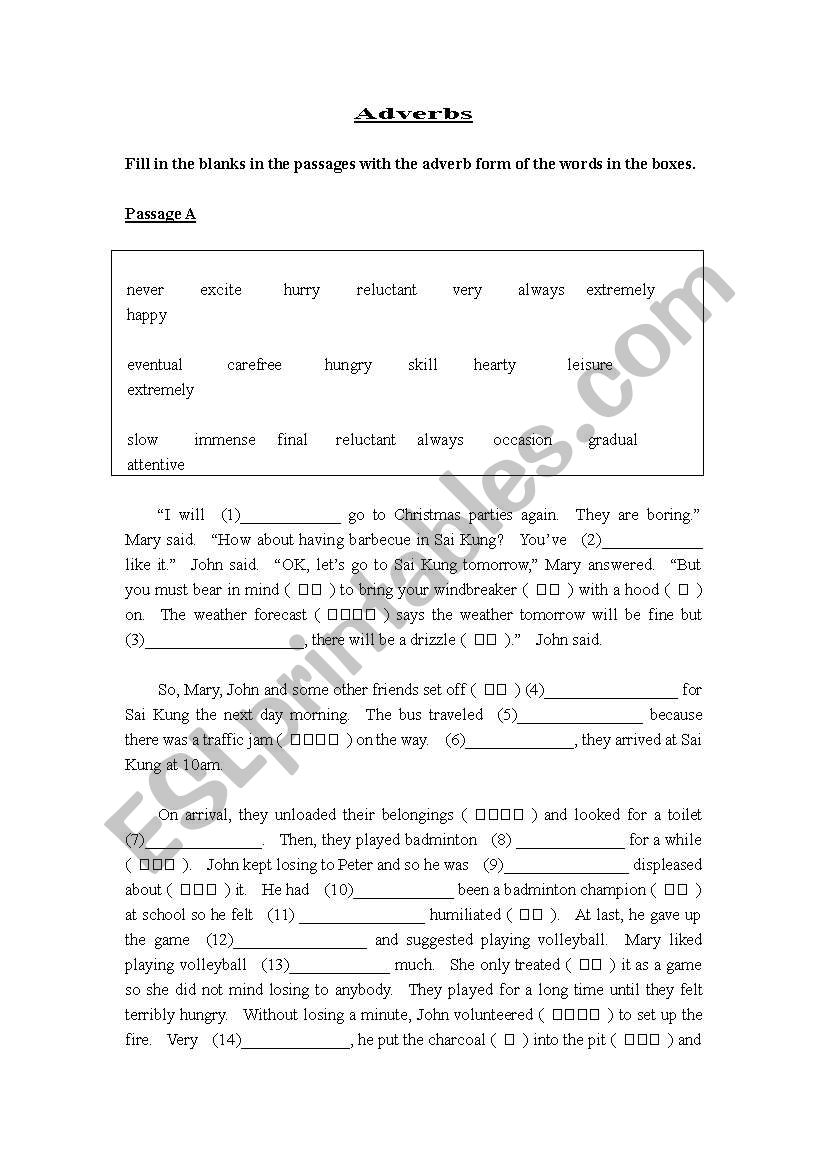 adverbs worksheet