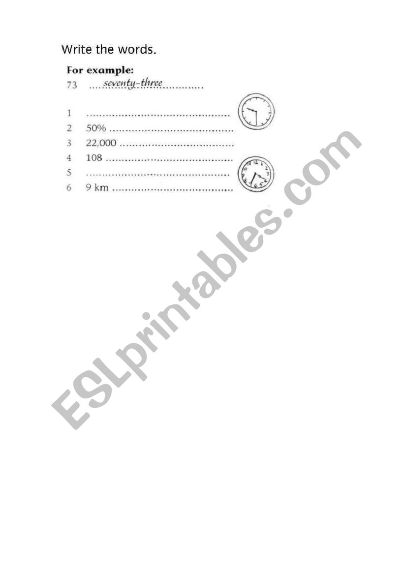 Numbers worksheet