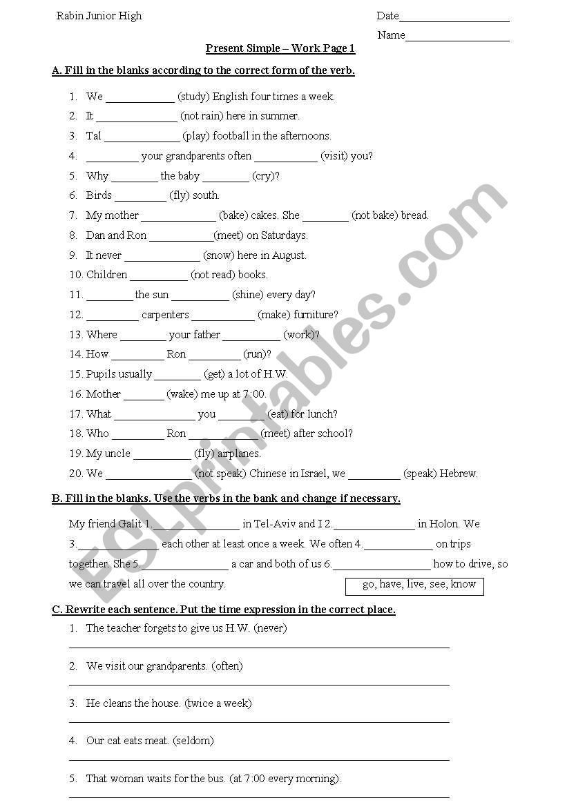 Present Simple - Worksheet worksheet