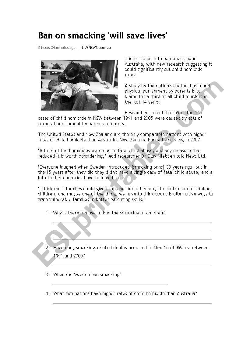 Ban on Smacking worksheet