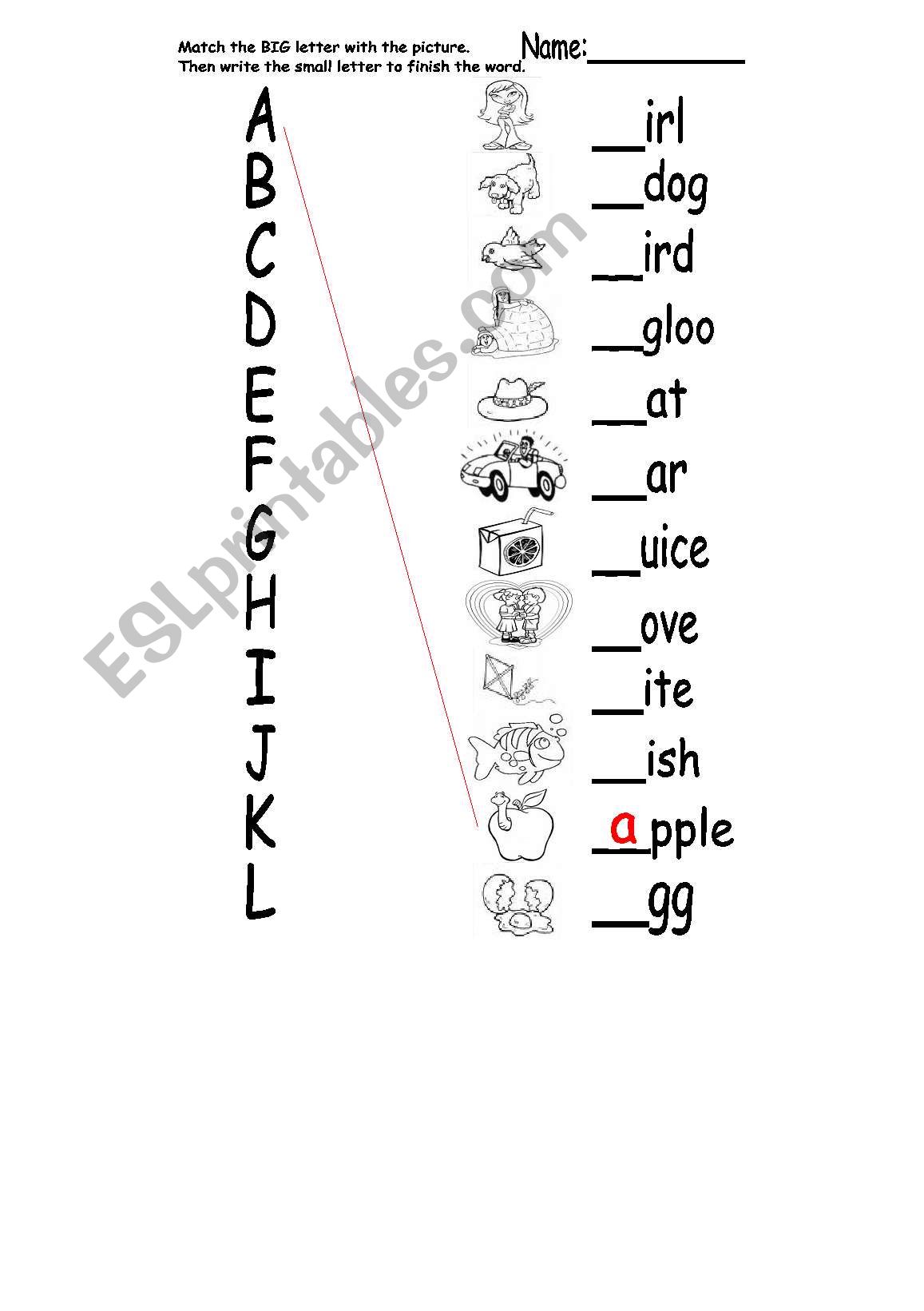 A-L Phonics Matching worksheet