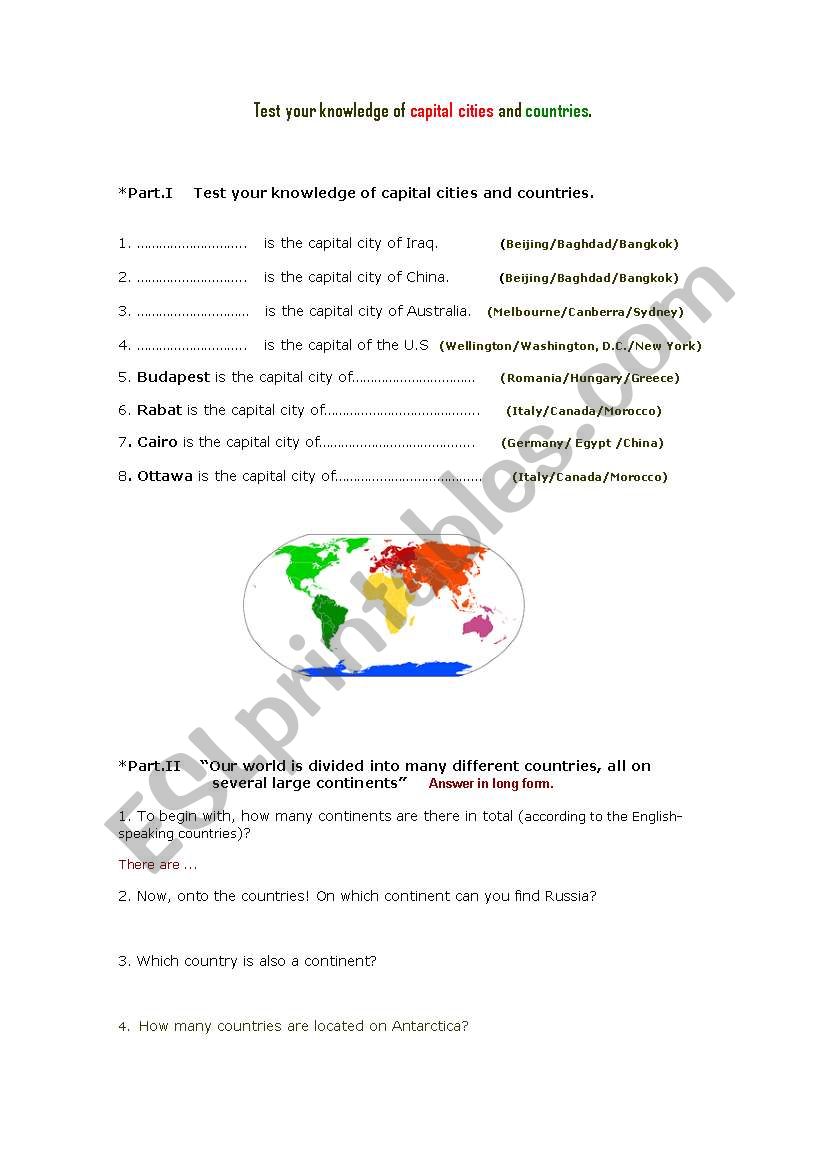 Test your knowledge of capital cities and countries.   