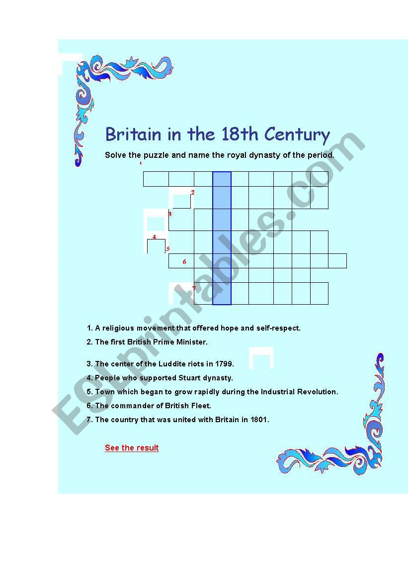 Britain in the 18th century crossword