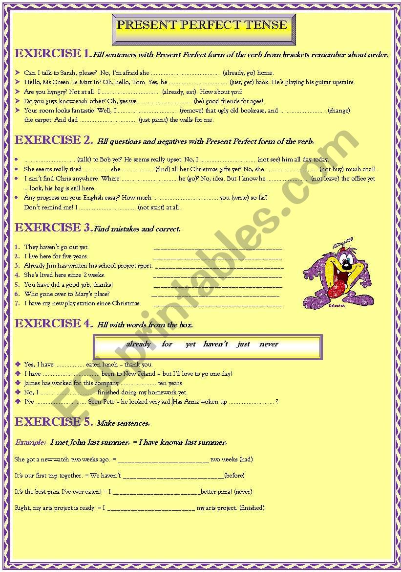 PRESENT PERFECT TENSE worksheet