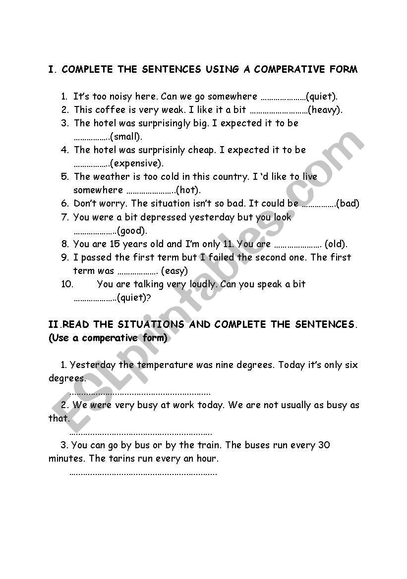 comparatives worksheet