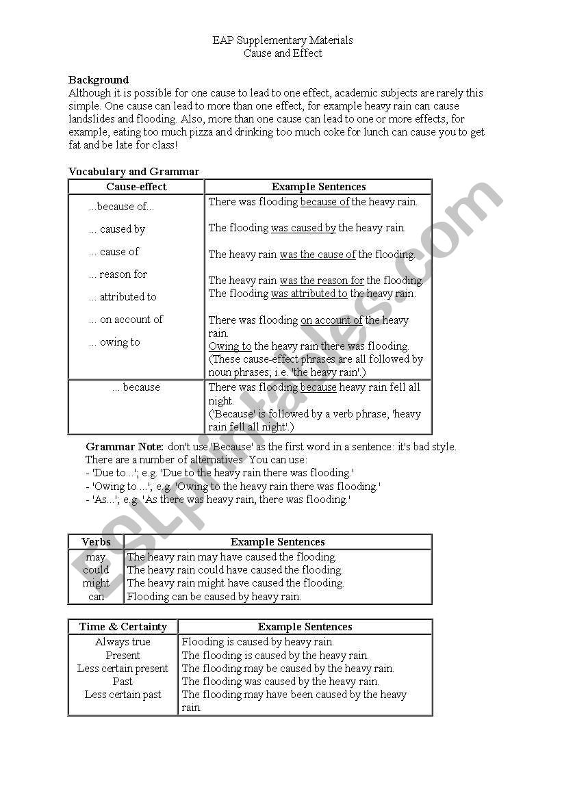 cause and effect worksheet