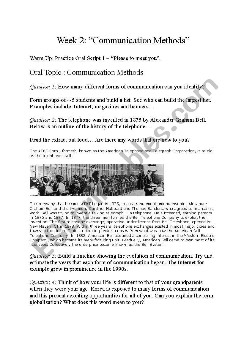 Communication Methods worksheet