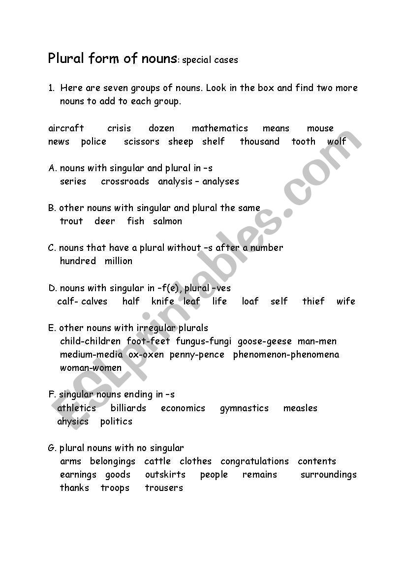 Irregular Prulars worksheet