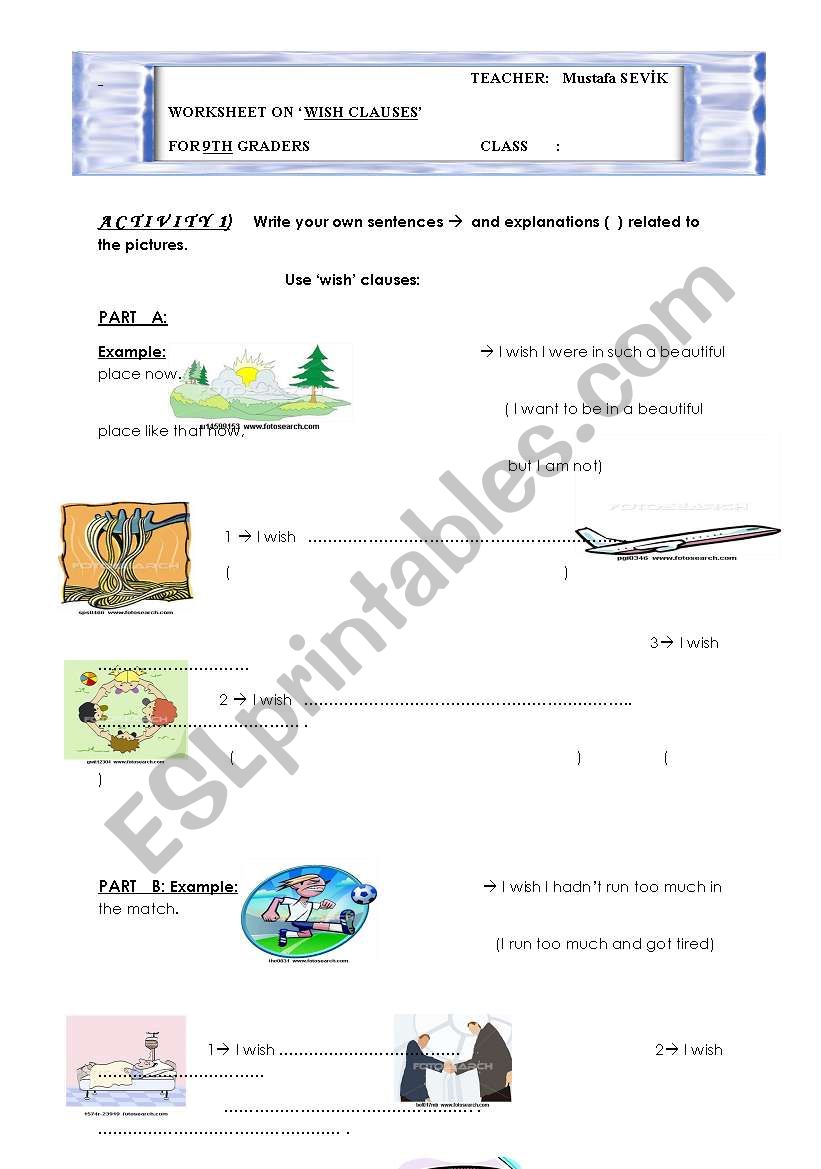 wish woksheet part I worksheet