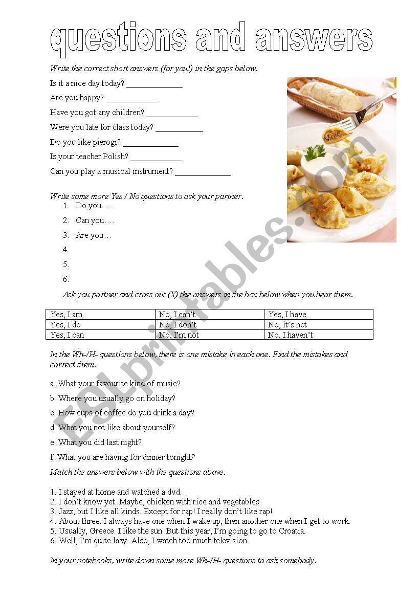 Questions and Polite Answers worksheet