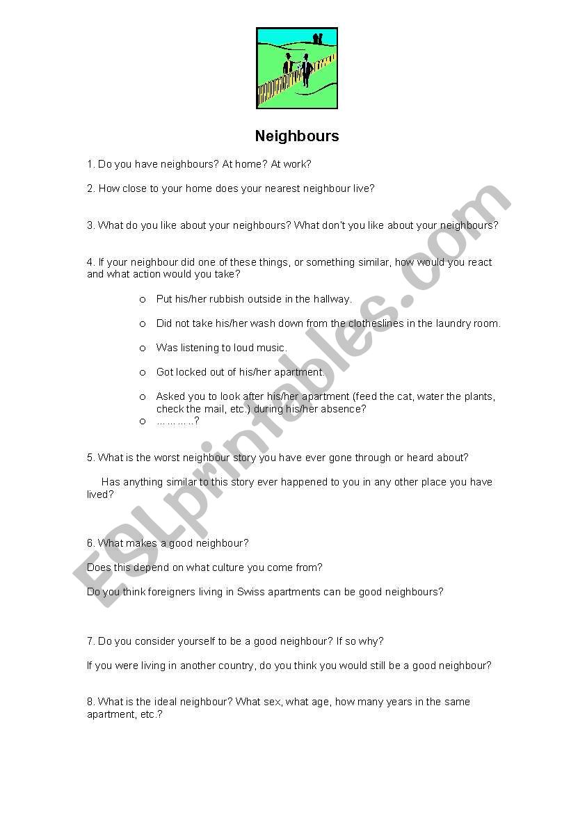 Neighbours 2009 worksheet