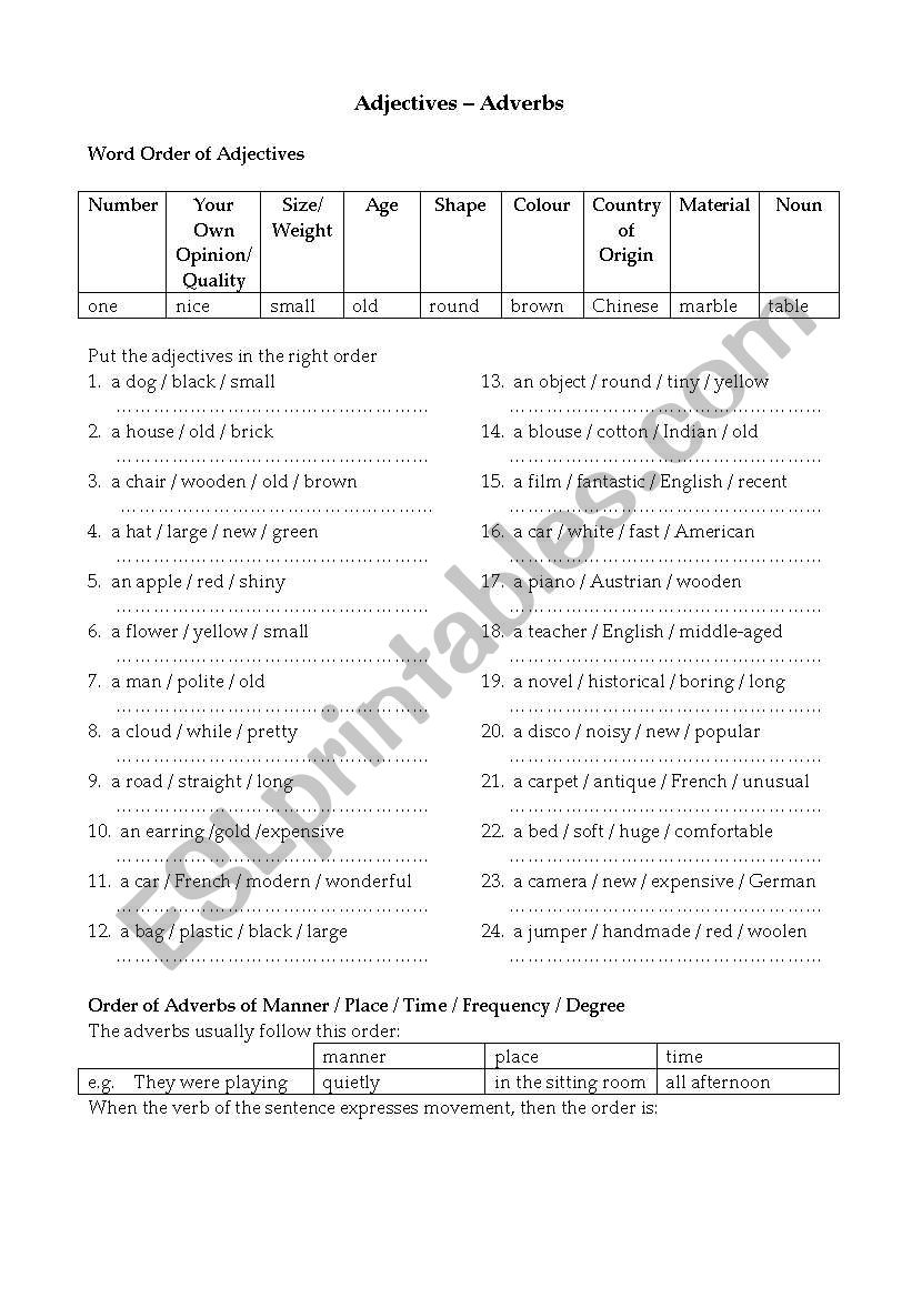 Adjectives - Adverbs worksheet