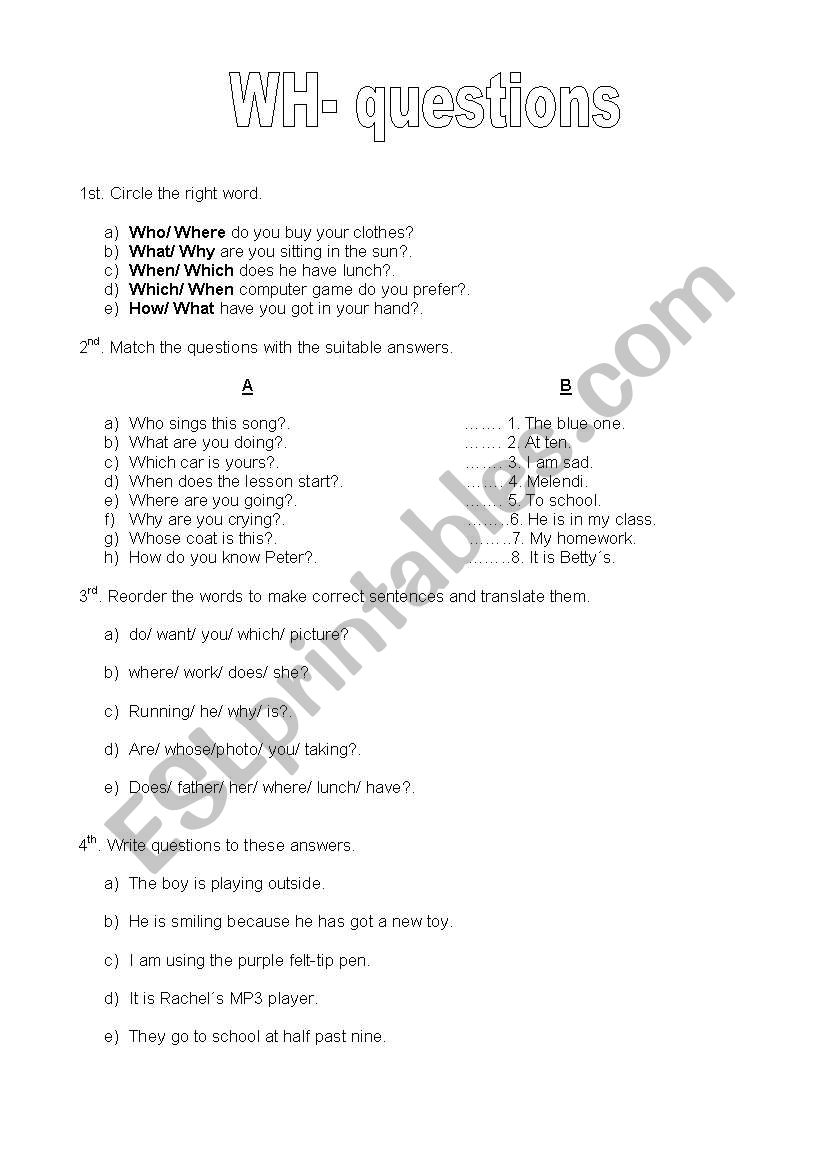 Wh- questions worksheet