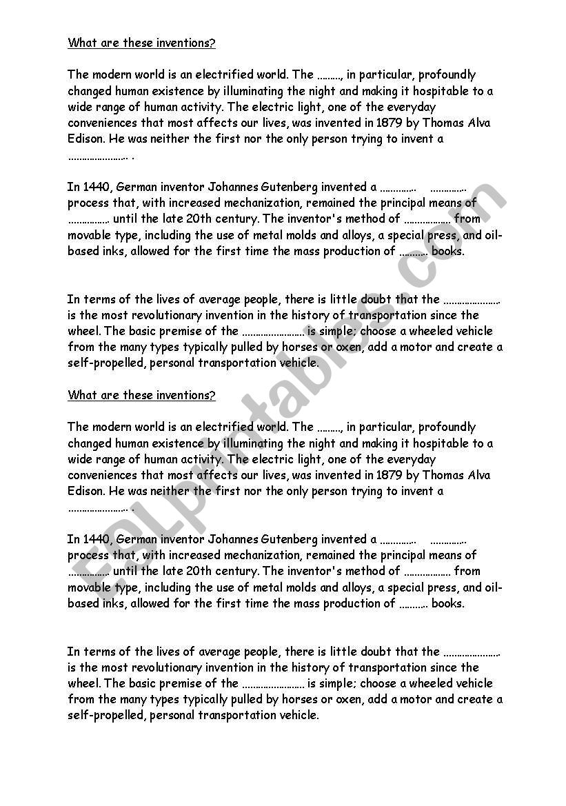 inventions worksheet