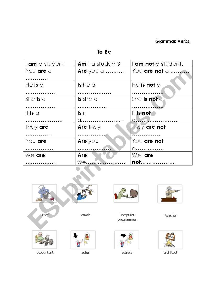 To Be worksheet