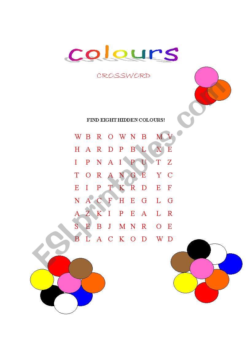 colours crossword worksheet