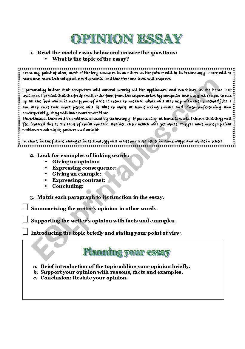 HOW TO WRITE A GOOD OPINION ESSAY - ESL worksheet by LAMERCHE